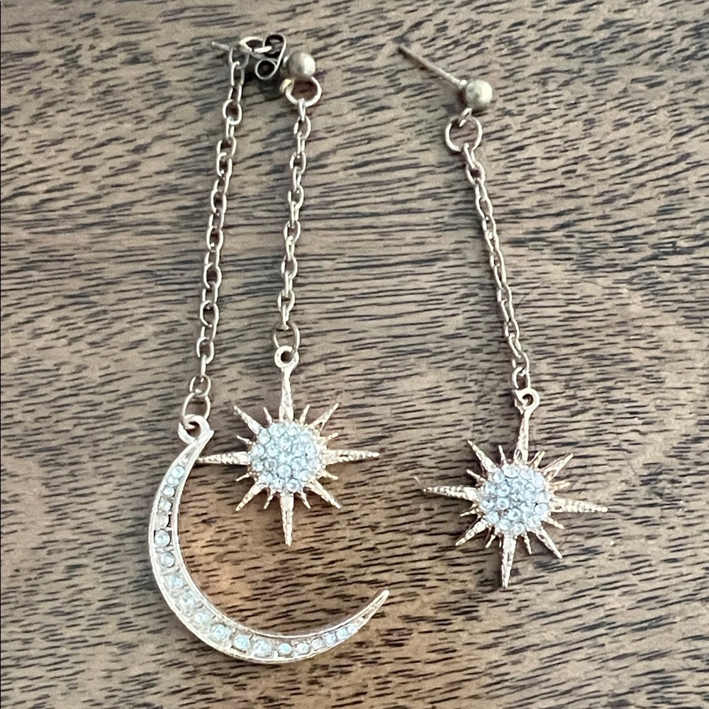 Gold Crescent Moon and Star Earrings